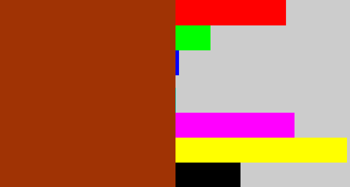 Hex color #a03304 - russet