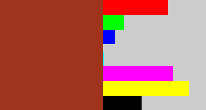 Hex color #a0331c - brick