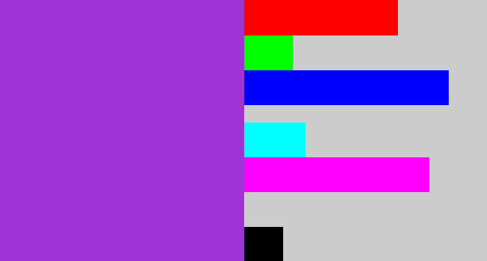 Hex color #a033d5 - lightish purple