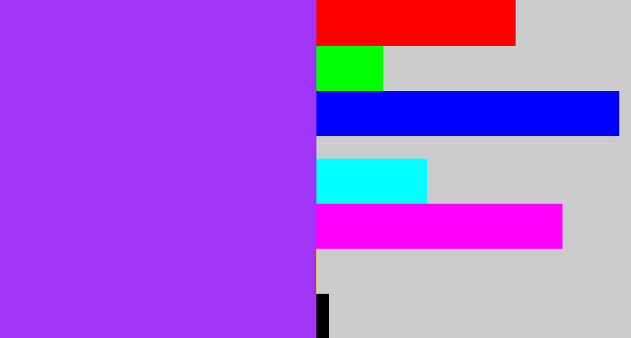 Hex color #a035f5 - electric purple