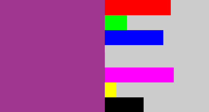 Hex color #a0368f - warm purple