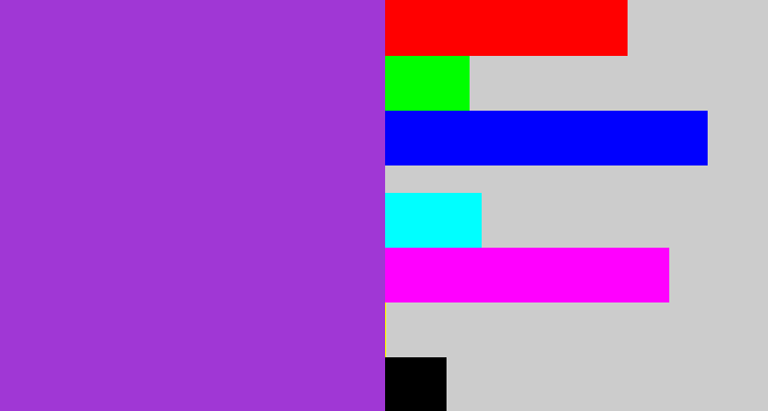 Hex color #a037d5 - lightish purple
