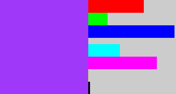 Hex color #a038fa - electric purple
