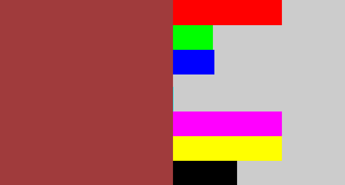 Hex color #a03b3c - brick