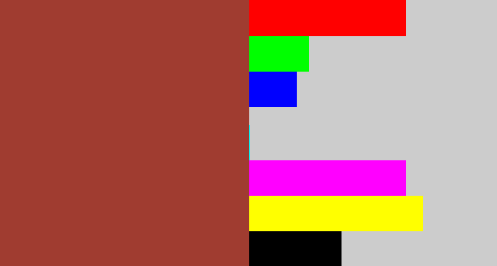 Hex color #a03c30 - brick