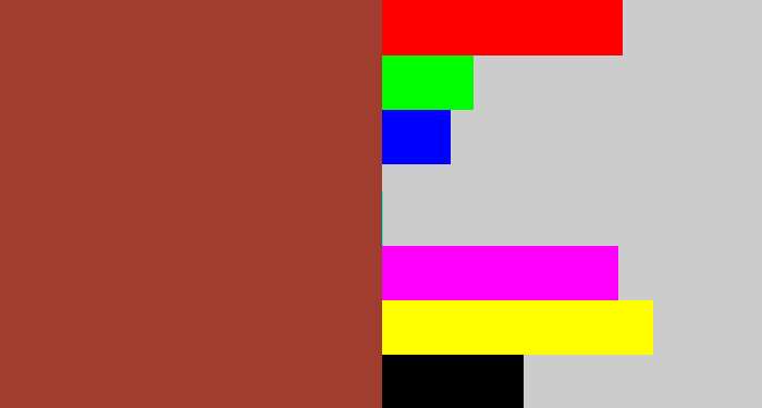 Hex color #a03d2f - brick