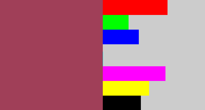 Hex color #a03f58 - light burgundy