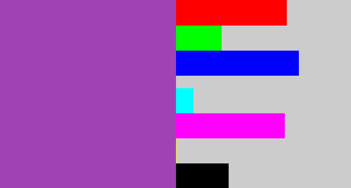 Hex color #a043b2 - purply