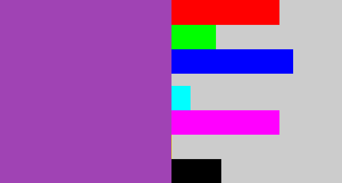 Hex color #a043b4 - purply