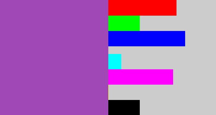 Hex color #a049b6 - purply