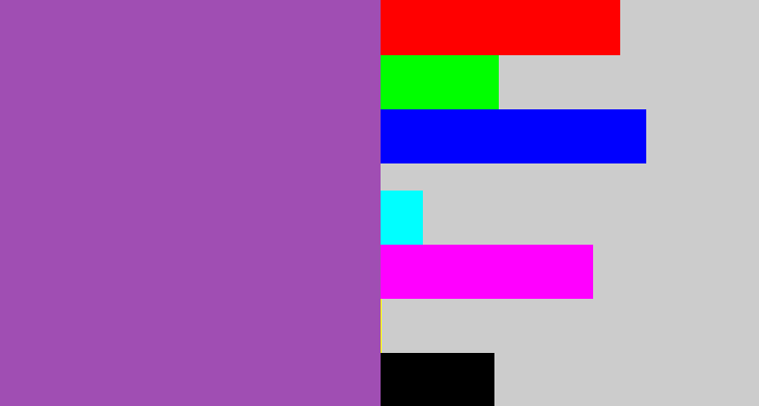 Hex color #a04eb3 - purply