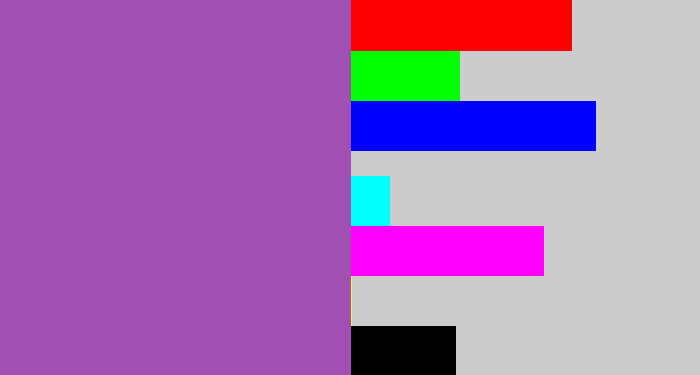 Hex color #a050b3 - purply