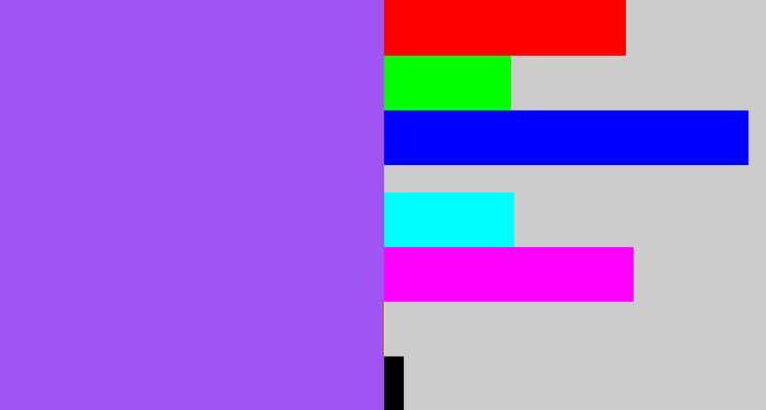 Hex color #a054f3 - lighter purple