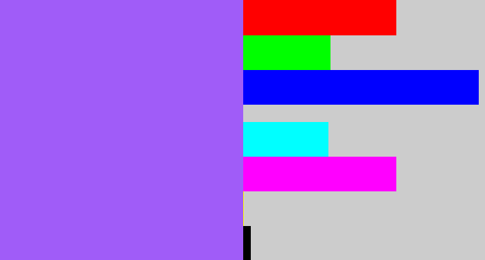 Hex color #a05cf8 - lighter purple