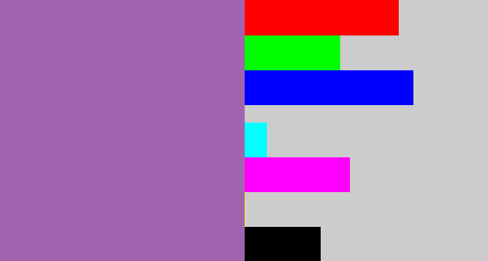 Hex color #a063af - soft purple
