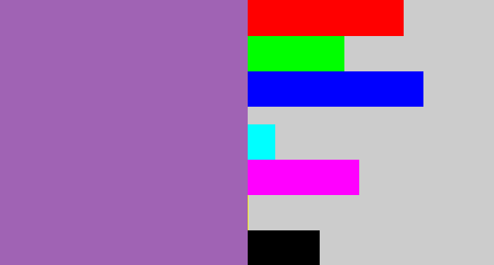 Hex color #a063b4 - soft purple