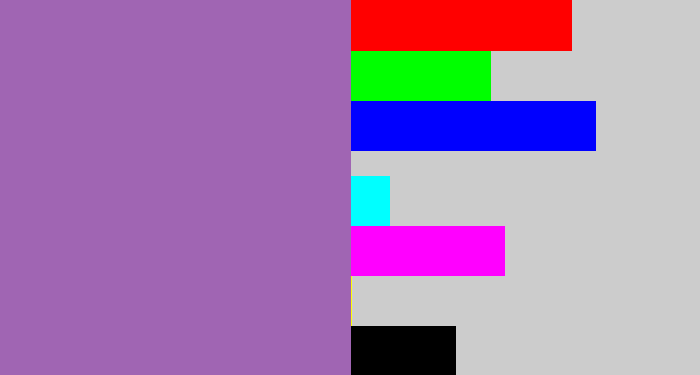 Hex color #a065b3 - soft purple