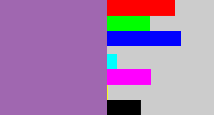 Hex color #a067b0 - soft purple