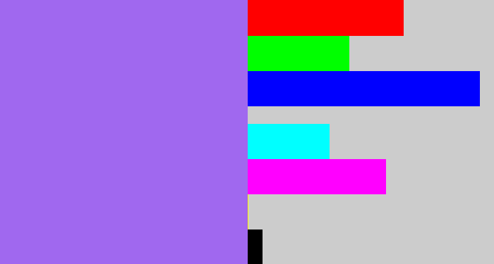 Hex color #a068ef - lighter purple