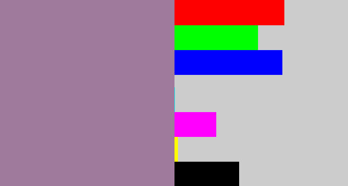 Hex color #a07a9d - purpley grey