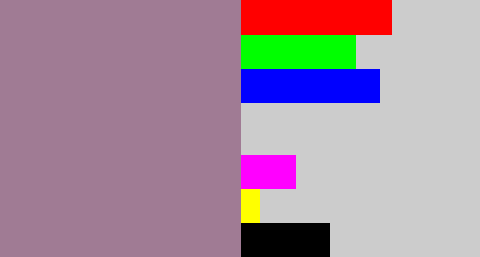 Hex color #a07b94 - purpley grey