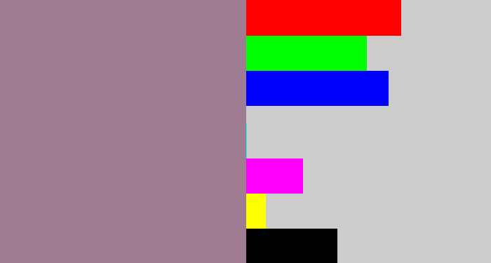Hex color #a07c93 - purpley grey