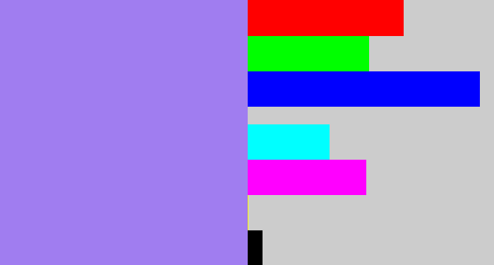 Hex color #a07df0 - periwinkle