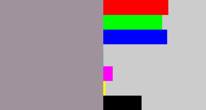 Hex color #a0929d - grey
