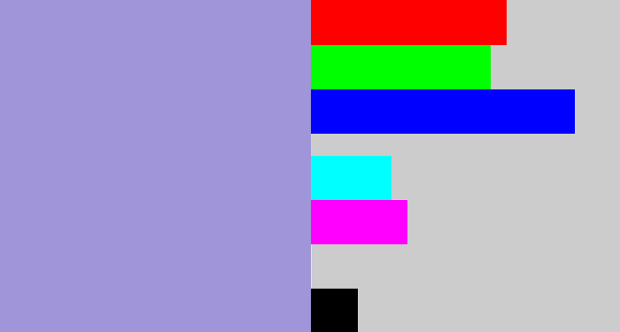 Hex color #a095d8 - pale purple