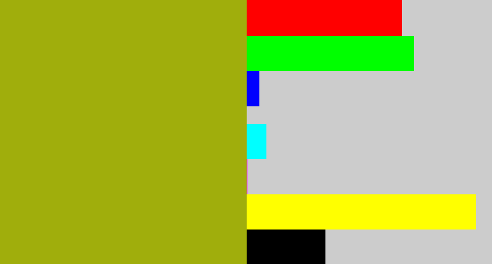 Hex color #a0ae0c - puke green
