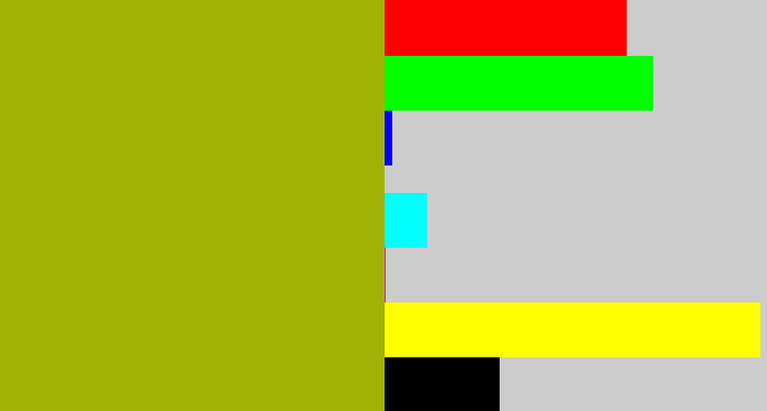 Hex color #a0b304 - mustard green