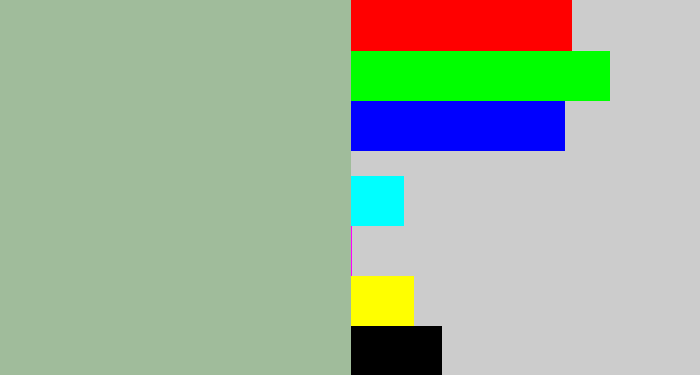 Hex color #a0bc9b - greenish grey