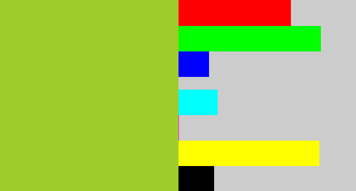 Hex color #a0cc2b - pea