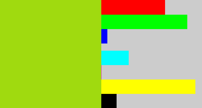 Hex color #a0da0f - yellowish green