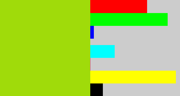 Hex color #a0db0a - slime green