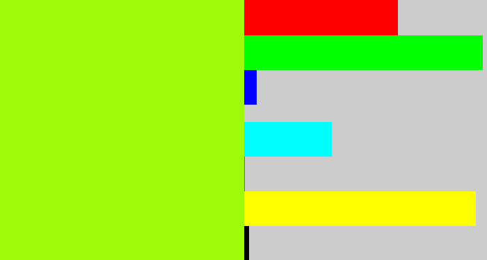 Hex color #a0fa0c - electric lime