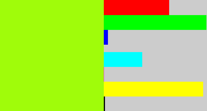 Hex color #a0fc0a - electric lime