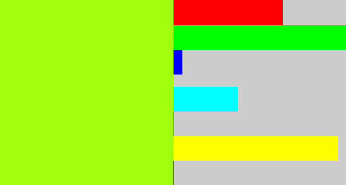 Hex color #a0fe0c - electric lime