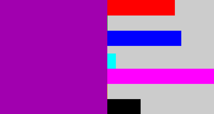 Hex color #a100af - barney purple