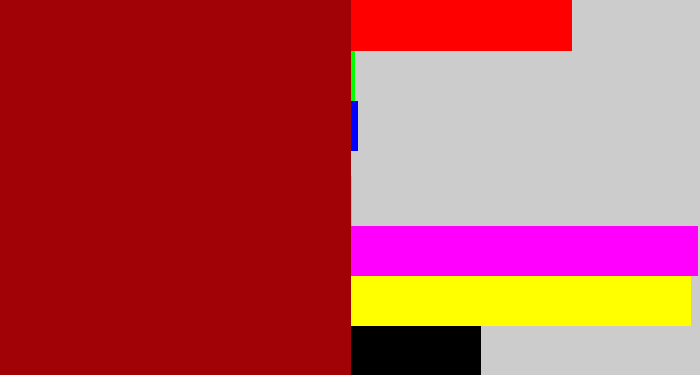 Hex color #a10205 - darkish red