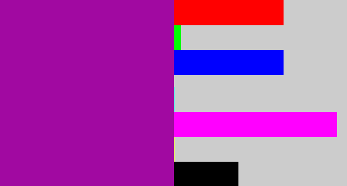 Hex color #a109a1 - barney purple