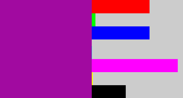 Hex color #a10aa0 - barney purple
