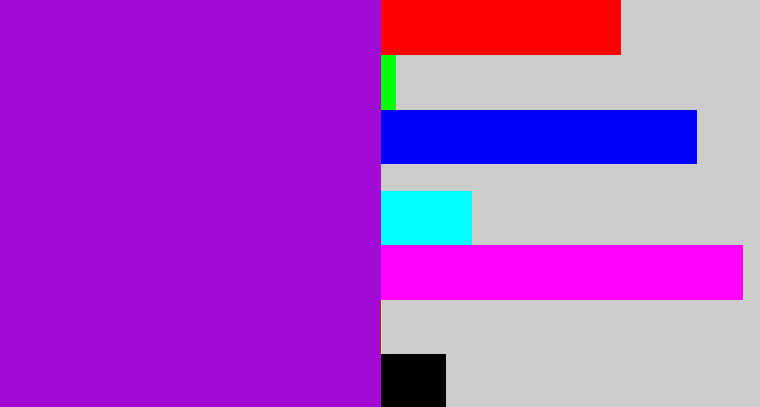 Hex color #a10bd3 - vibrant purple