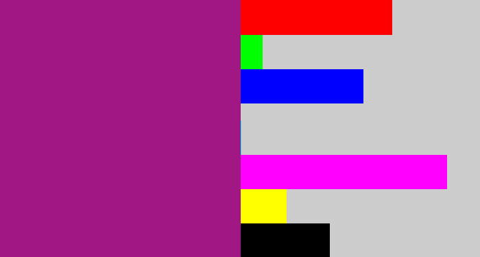 Hex color #a11783 - barney purple