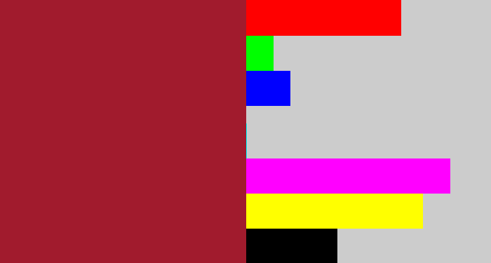 Hex color #a11b2d - rouge