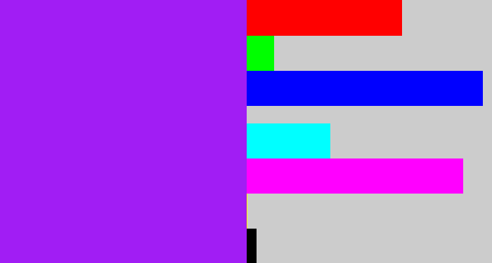 Hex color #a11df4 - electric purple