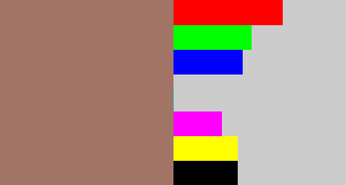 Hex color #a17465 - reddish grey