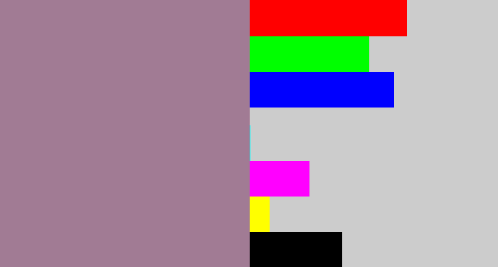Hex color #a17b94 - purpley grey