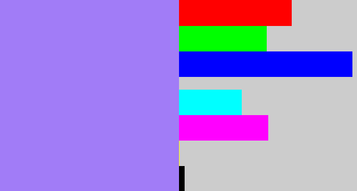 Hex color #a17cf7 - periwinkle