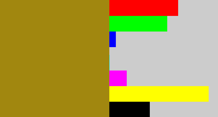 Hex color #a1870f - dark mustard